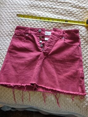 RVCA Pink Denim Mini Skirt with Frayed Hem